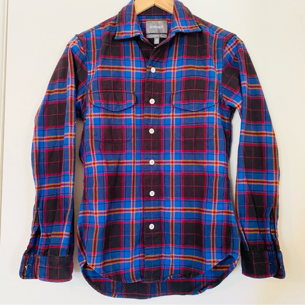 Bonobos Plaid Flannel Long Sleeve Button Down Shirt Tailored Slim Fit XS EUC